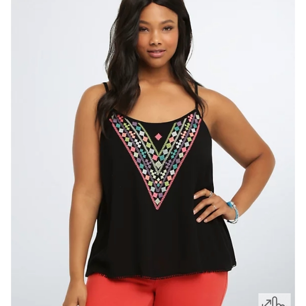 TORRID EMBROIDERED GAUZE CAMI TOP. Size 5.